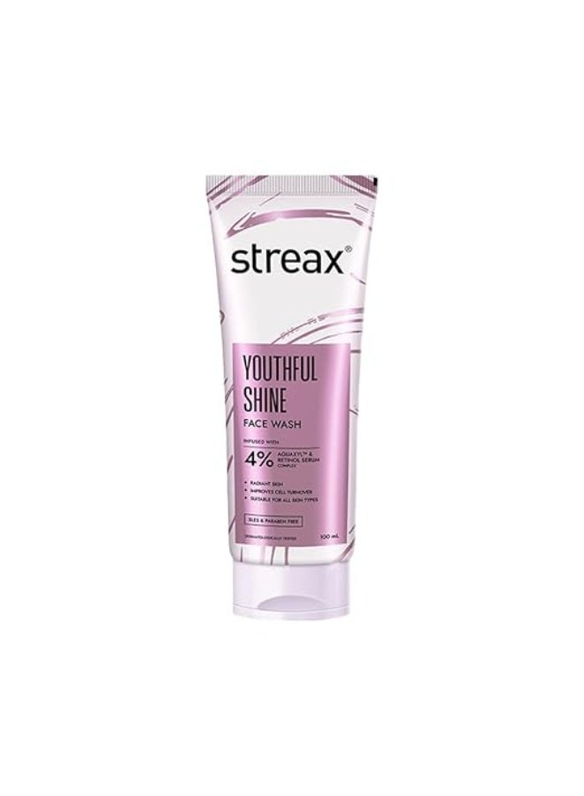 Streax Youthful Shine Anti Ageing Face Wash Cleanser, 100 ml | 4% Aquaxyl & Retinol Serum Complex | Anti-Ageing | For Men & Women | Daily Use Face Wash | Sulphate & Paraben Free - Image 1